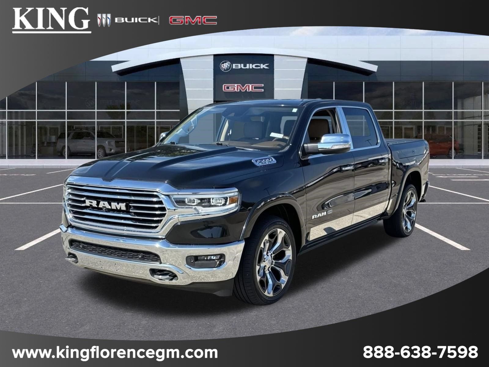 2019 RAM 1500 Longhorn Crew Cab 4x2 5'7" Box in Black — front three-quarter view