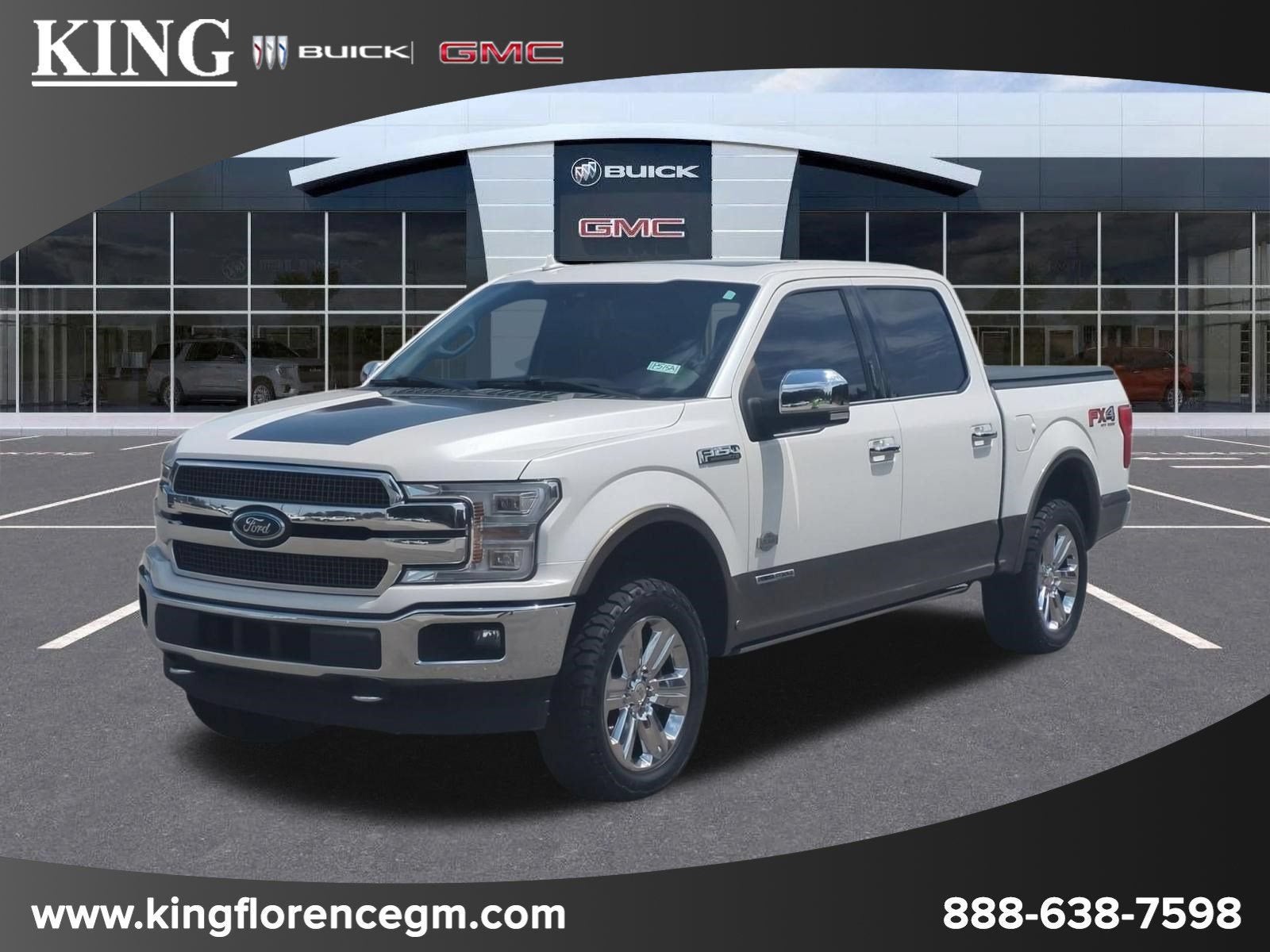 2018 Ford F-150 King Ranch in White — front three-quarter view