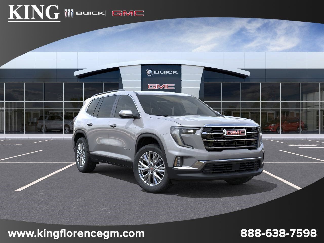 2026 GMC Acadia Elevation in Sterling Metallic — front three-quarter view