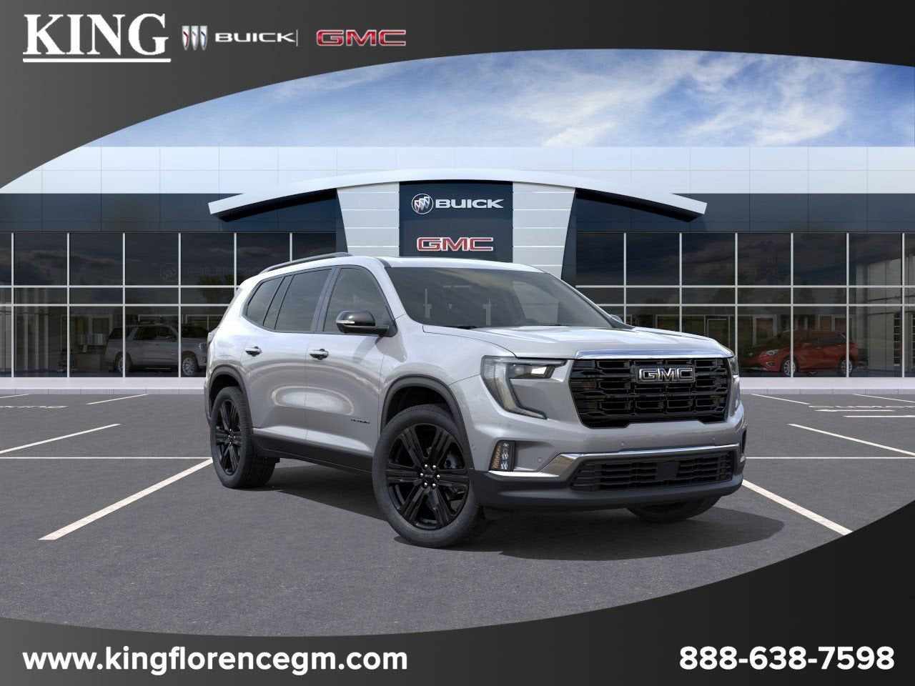 2026 GMC Acadia Elevation in Sterling Metallic — front three-quarter view