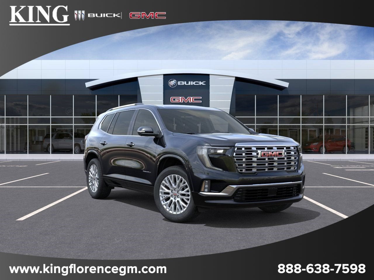 2026 GMC Acadia Denali in Ebony Twilight Metallic — front three-quarter view