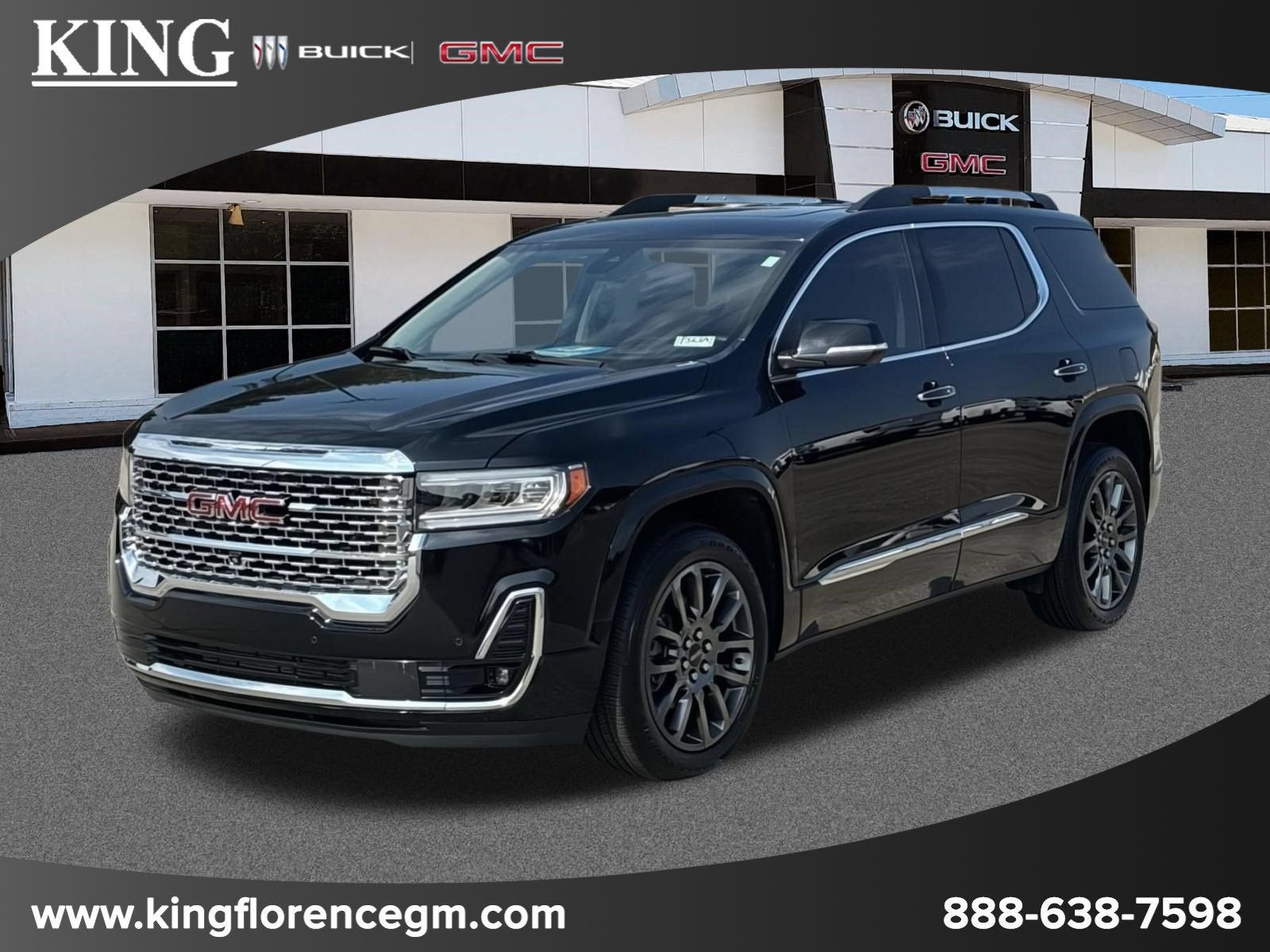 2022 GMC Acadia Denali in Ebony Twilight Metallic — front three-quarter view