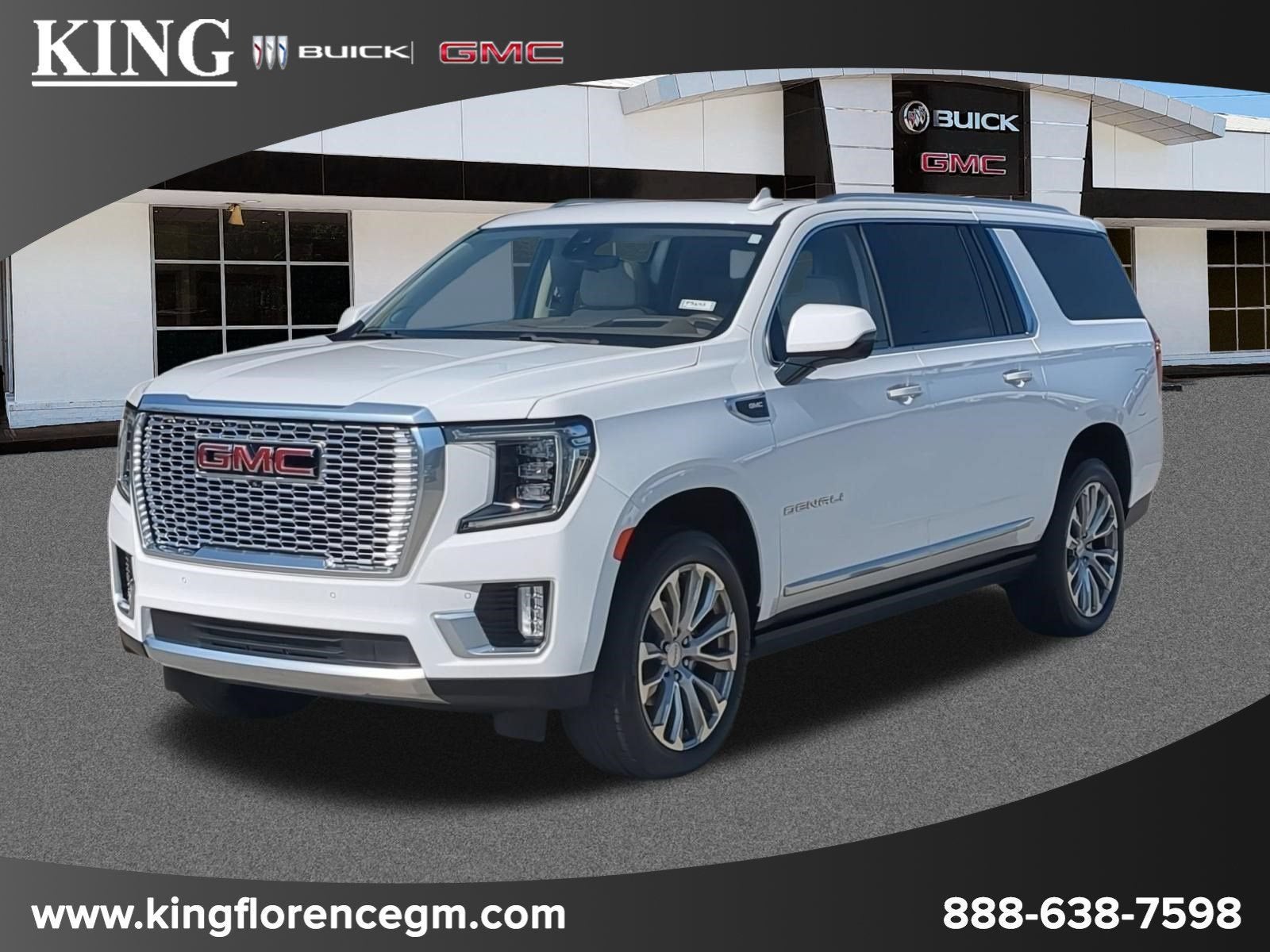 2021 GMC Yukon XL Denali in Summit White — front three-quarter view