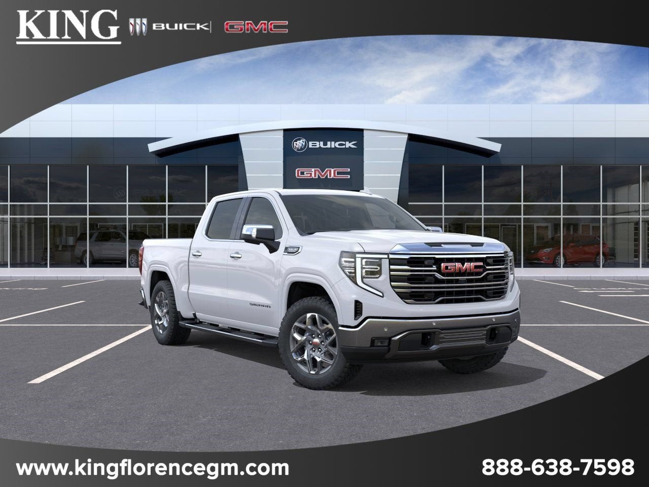 2026 GMC Sierra 1500 SLT in Summit White — front three-quarter view