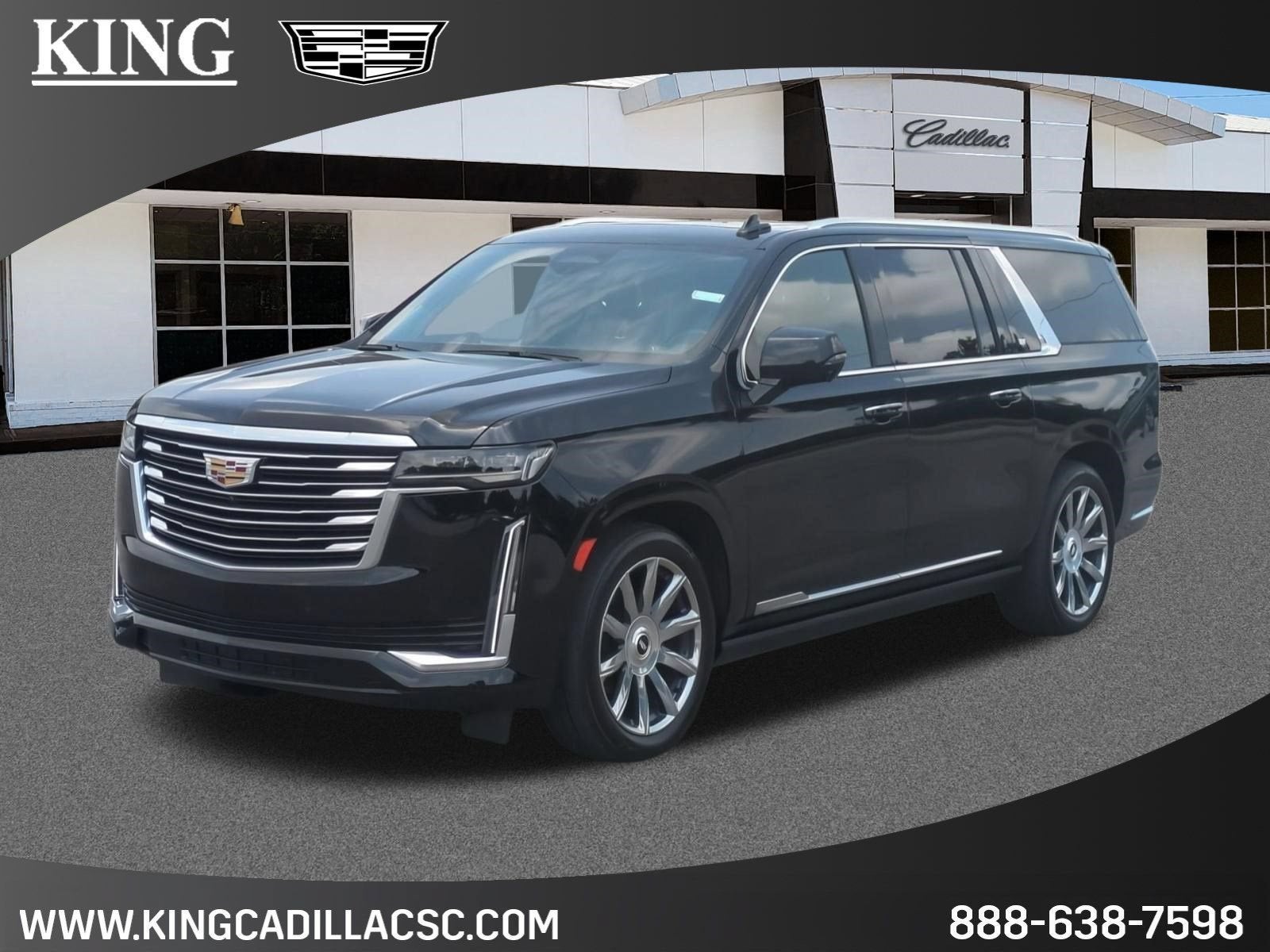 2023 Cadillac Escalade ESV Premium Luxury Platinum in Black Raven — front three-quarter view