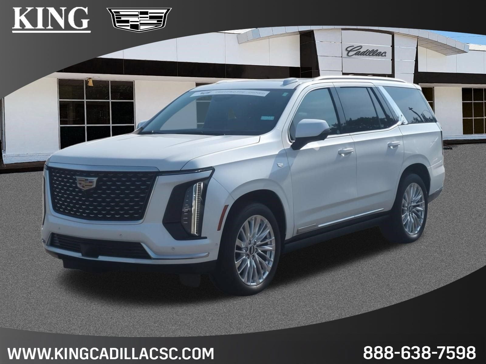 2025 Cadillac Escalade Premium Luxury in Crystal White Tricoat — front three-quarter view