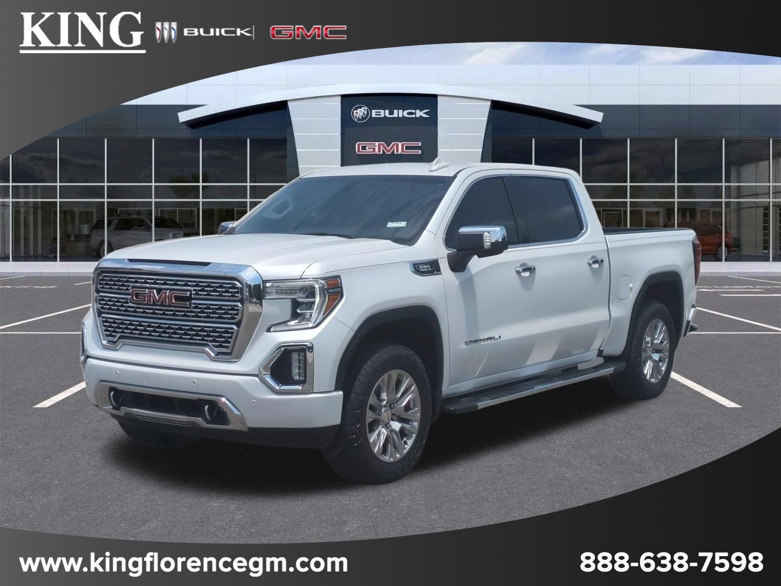 2021 GMC Sierra 1500 Denali in White Frost Tricoat — front three-quarter view