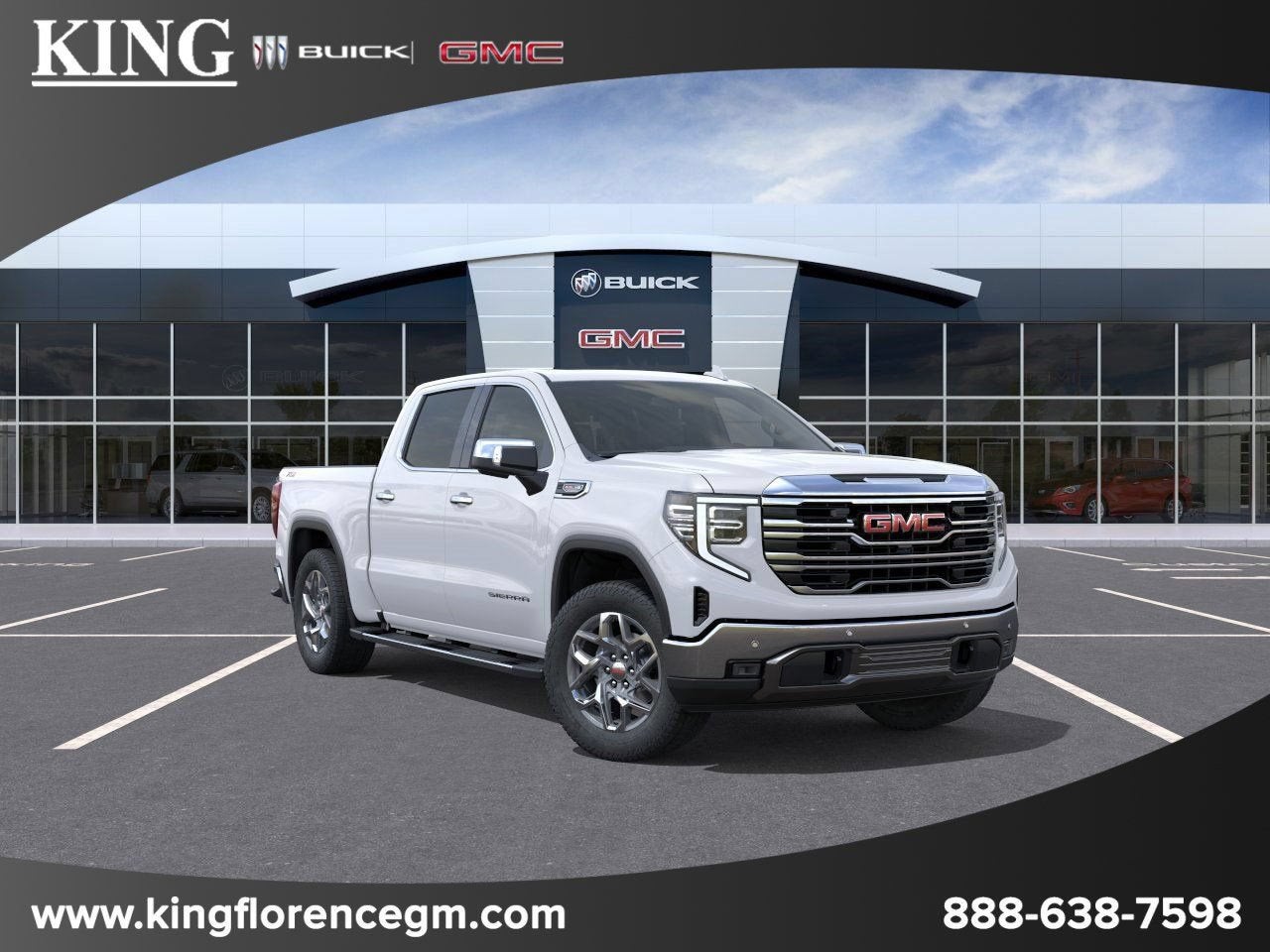 2026 GMC Sierra 1500 SLT in Summit White — front three-quarter view
