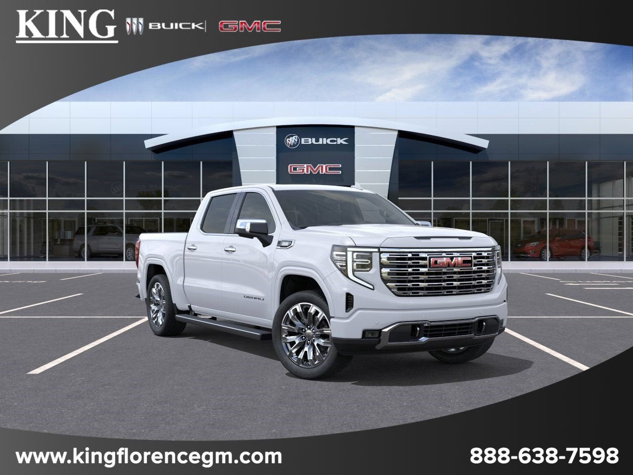 2026 GMC Sierra 1500 Denali in Glacier White Tricoat — front three-quarter view