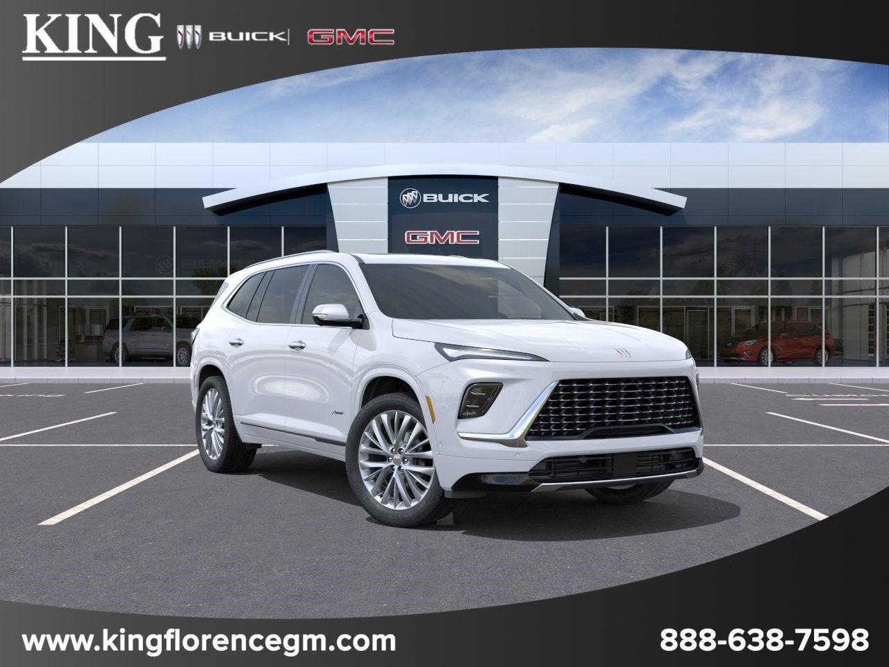 2026 Buick Enclave Avenir in Iridescent White Tricoat — front three-quarter view