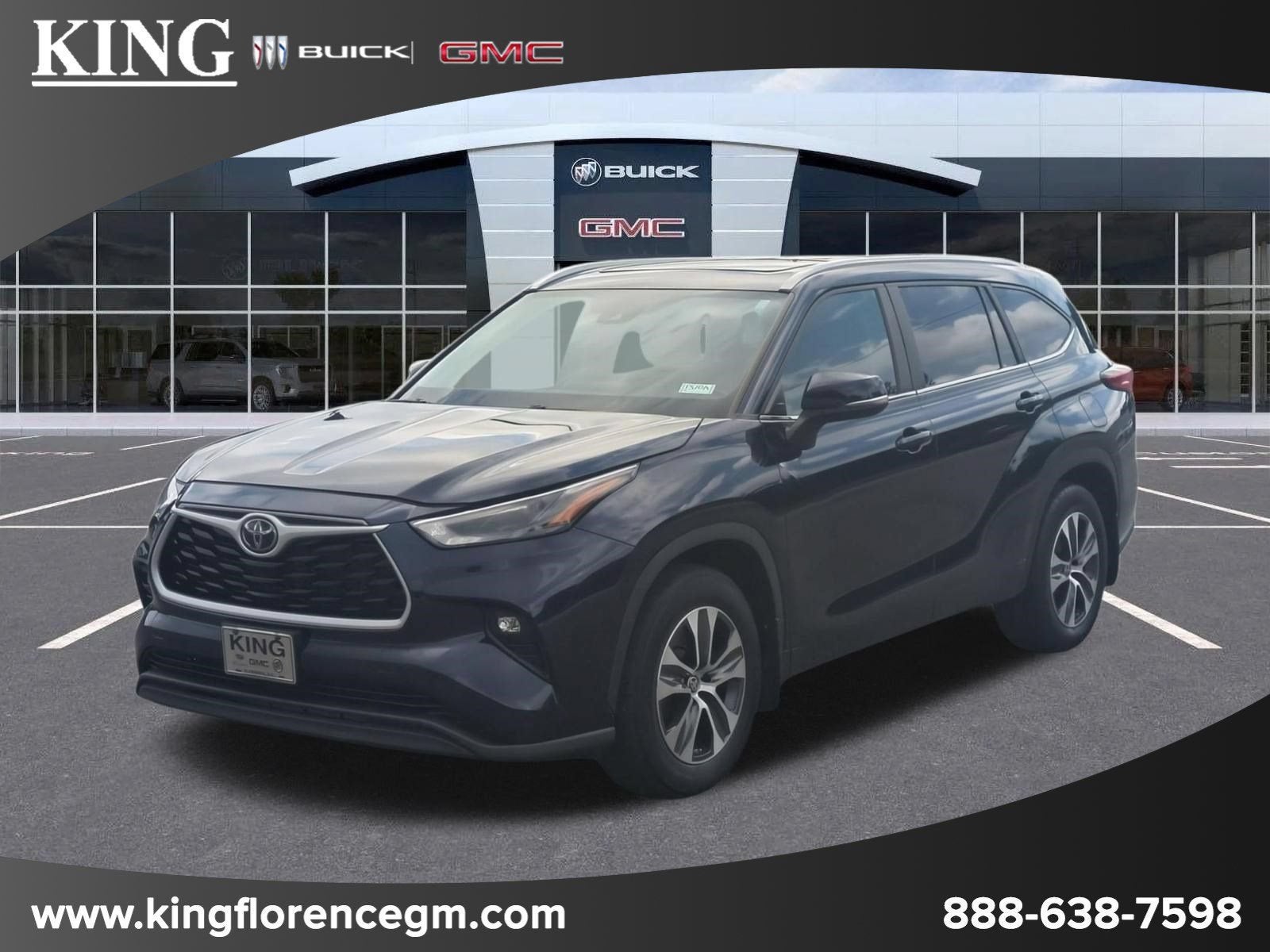 2023 Toyota Highlander XLE in Blue — front three-quarter view
