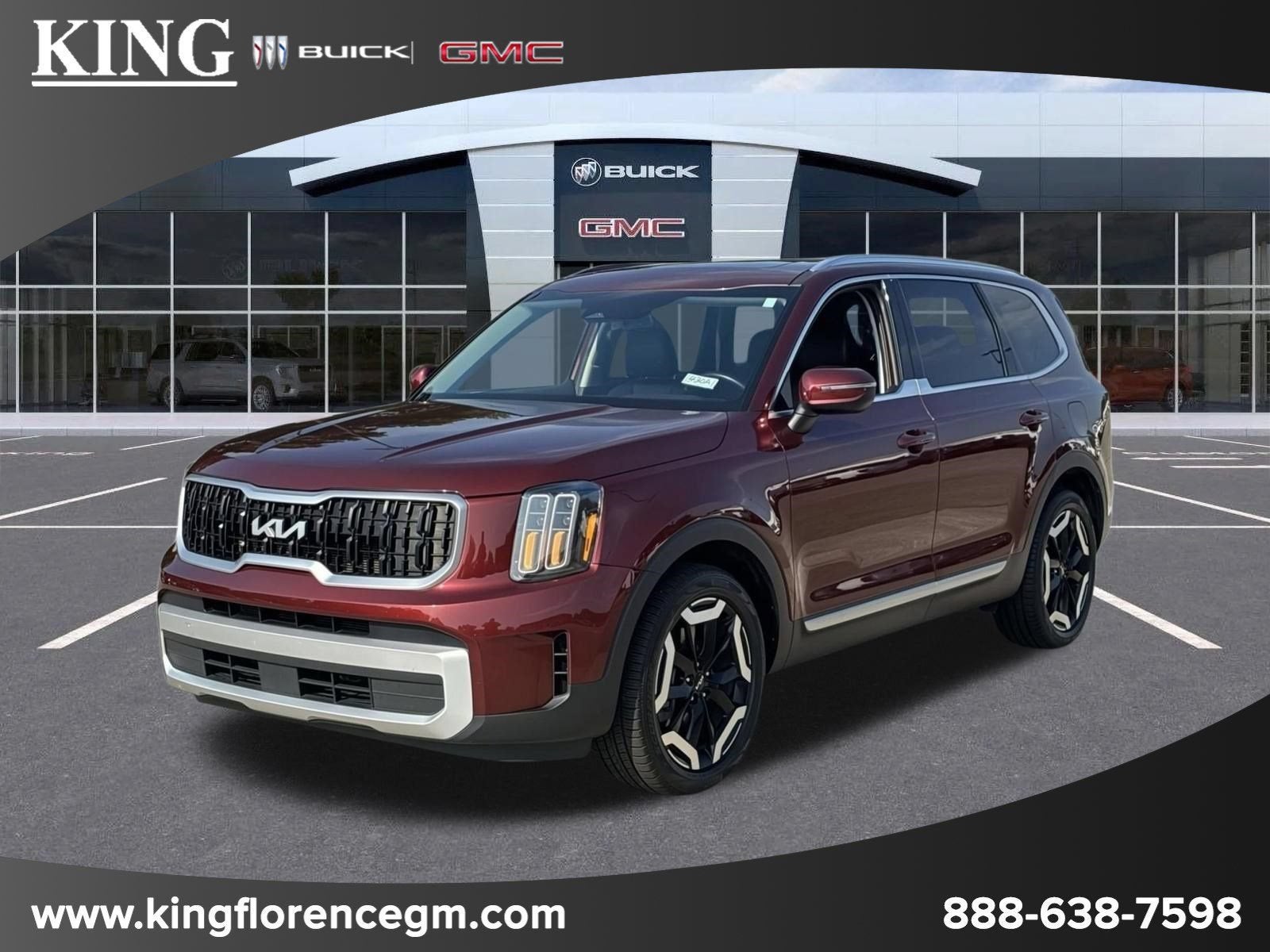2024 Kia Telluride EX in Red — front three-quarter view